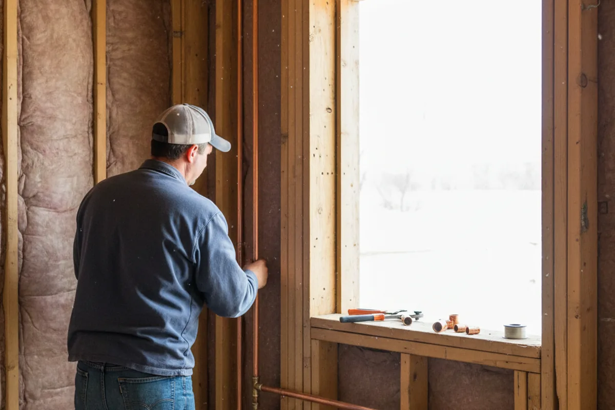 Licensed plumber running new copper supply lines in a Kiowa home